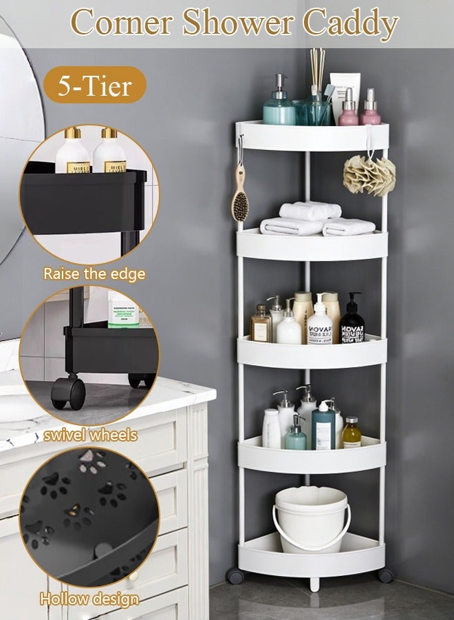 LOKIPA 5-Tier Corner Shower Caddy & Shelf, Space Saving Adjustable Bathroom Organizer with Hollow Design, Tall Plastic Storage Unit for Laundry Room, Narrow Spaces (White) - Image 1